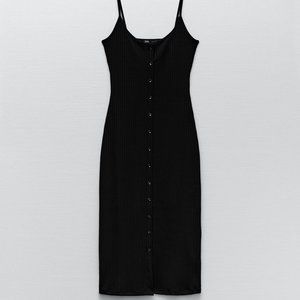ZARA Black Ribbed Midi Dress